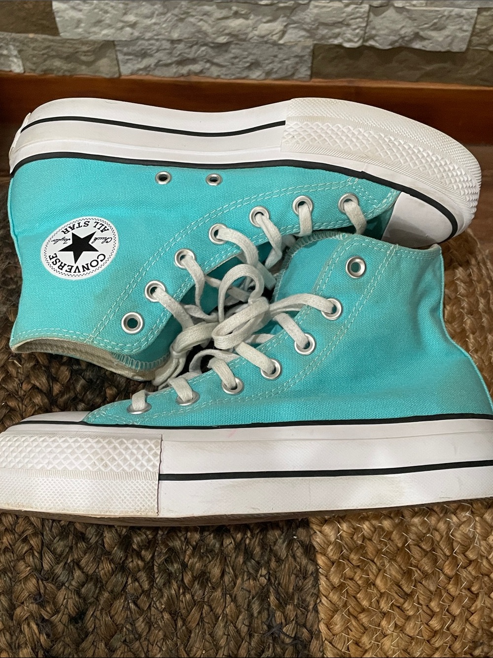 CONVERSE Turquoise High Top Sneakers Sz 6 - Picture 4 of 9